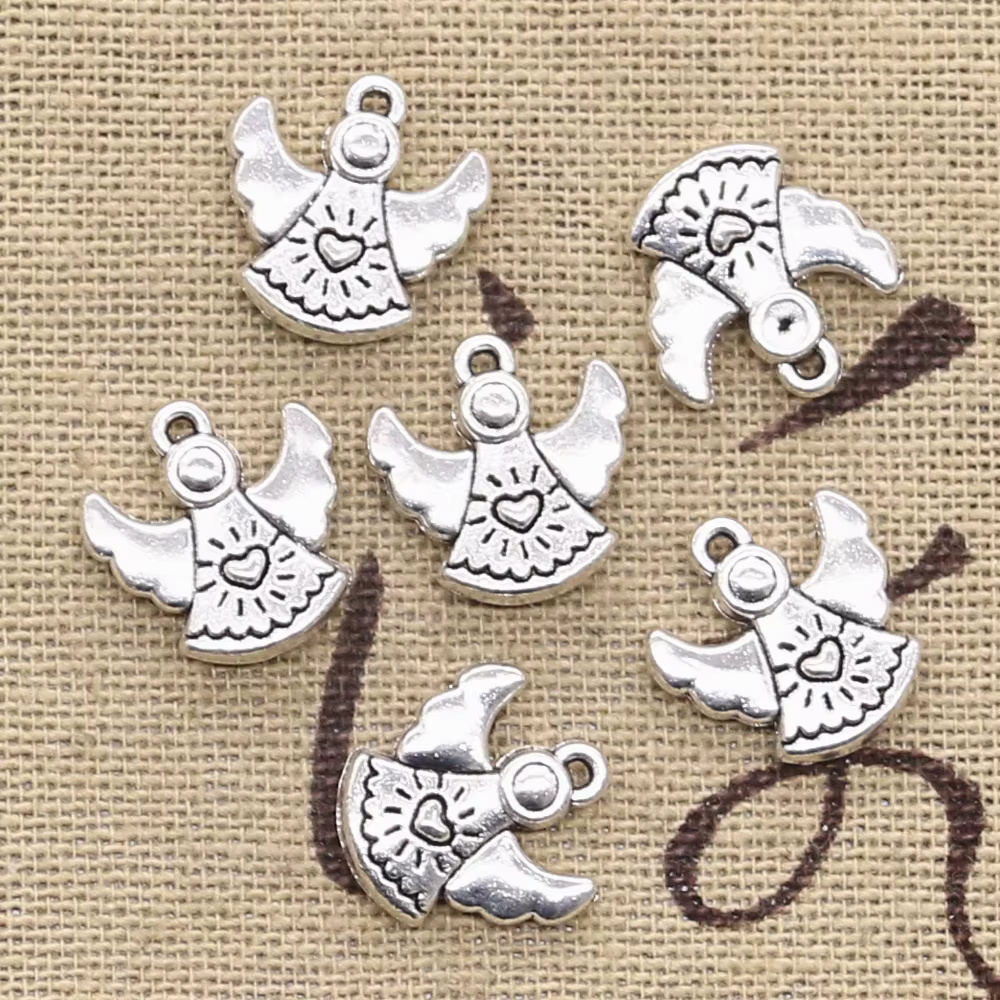 20 pièces breloques joli ange de prière 14x13mm Antique couleur argent pendentifs bricolage artisana