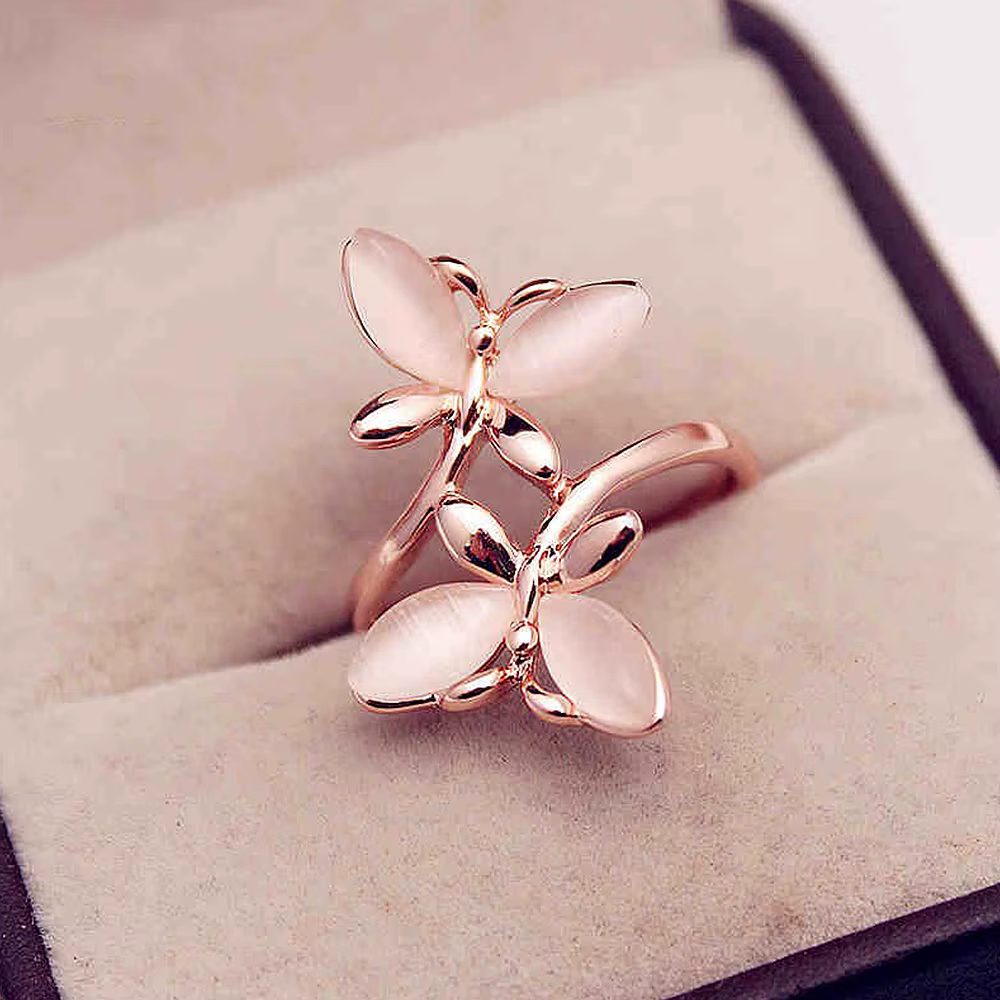 Huitan – bague papillon rose esthétique pour femmes, couleur or Rose, accessoires exquis, cadeau fan