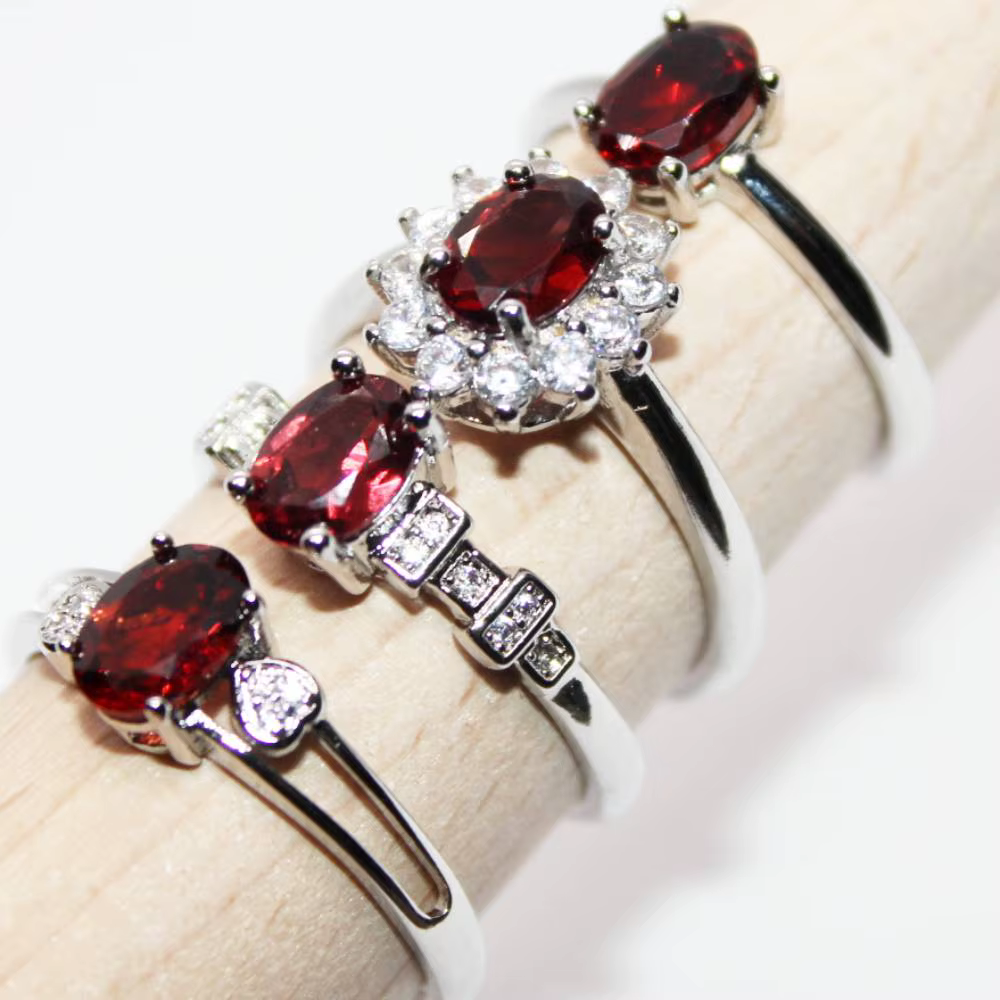 5 anneaux 10 anneaux environ 5*7mm vente en gros AKAC bague réglable en grenat rouge naturel pour fe