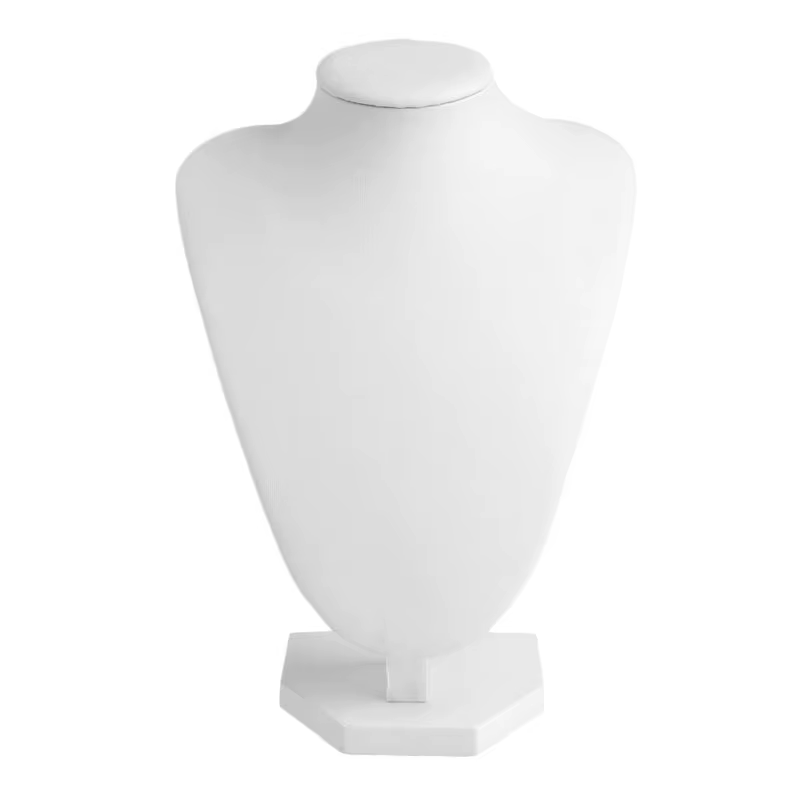 Présentoir collier buste bijoux blanc, support salon commercial avec Faux cuir