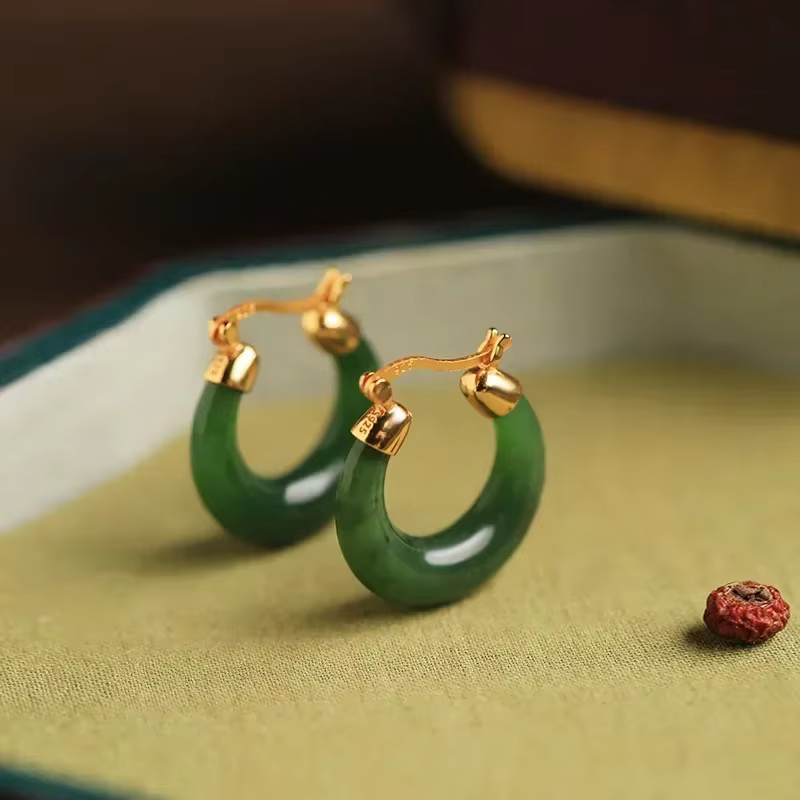 Boucles d'oreilles créoles en jaspe Hetian naturel pour femmes, originales, de haute qualité, charme