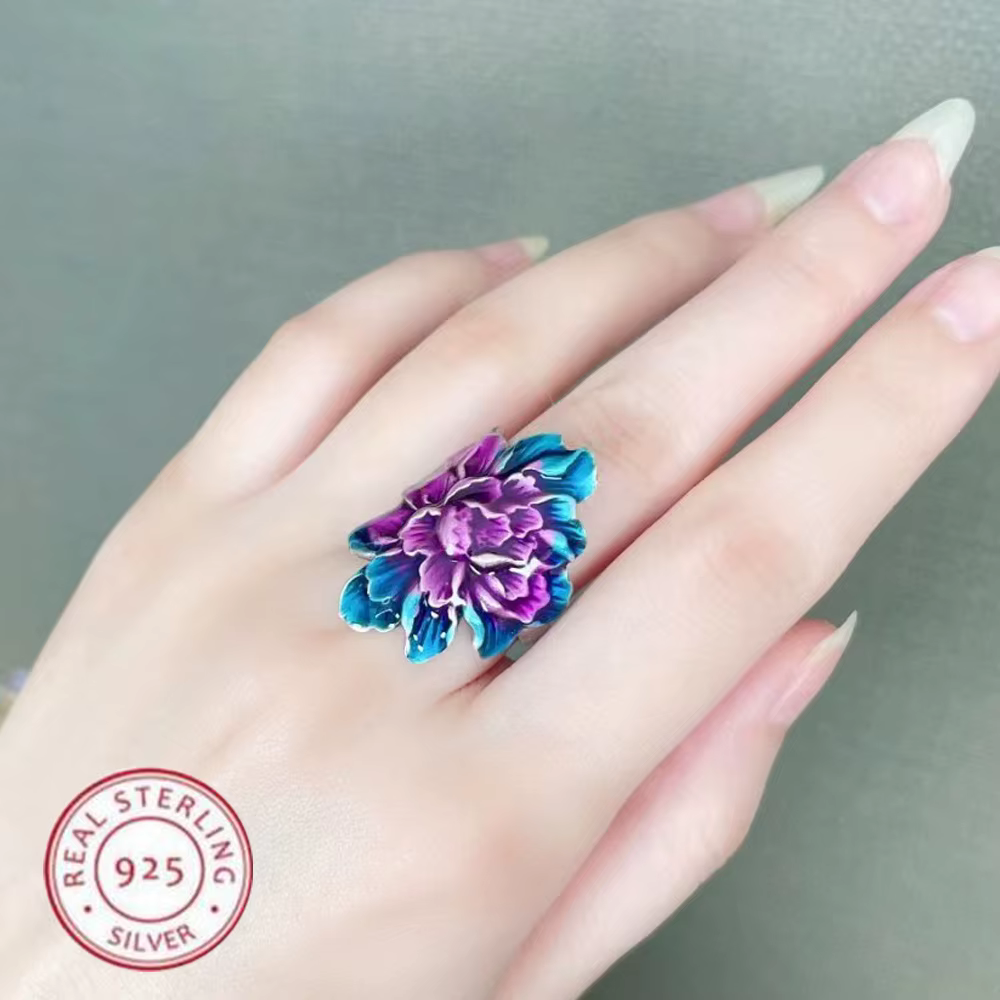 Bague Vintage en argent Sterling 925, fleurs de pivoine, haute qualité pour femmes, bijoux fins de m
