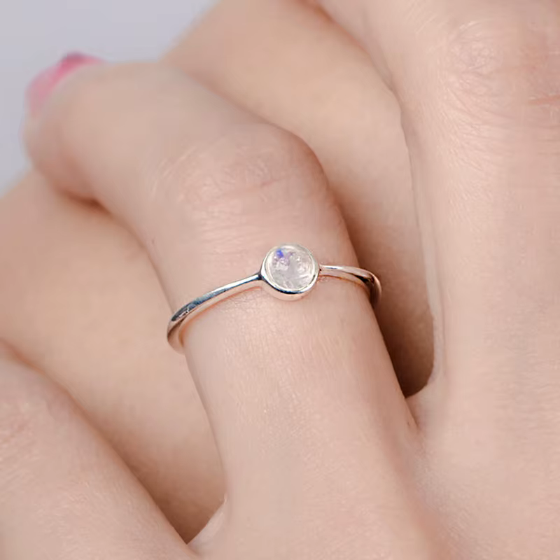 GRA-Bague en pierre de lune ronde blanche pour femme, argent regardé 925 véritable, bijoux fins empi