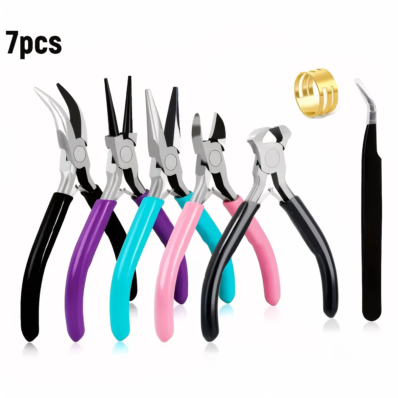 Ensemble de pinces pour la fabrication de bijoux, 7 pièces/1 ensemble - bec effilé, bec rond, coupe-