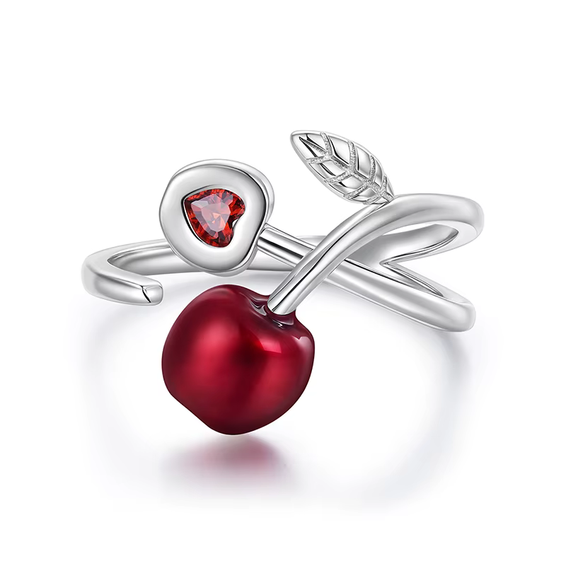WOSTU – bague en argent Sterling 925 avec fruits cerise rouge, bague ouverte et réglable pour femmes
