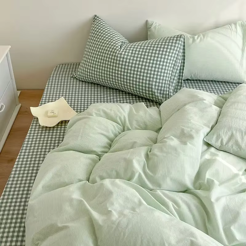 Parure de lit rose à carreaux style Ins, sans garnissage, pour lit simple et queen size, comprenant 