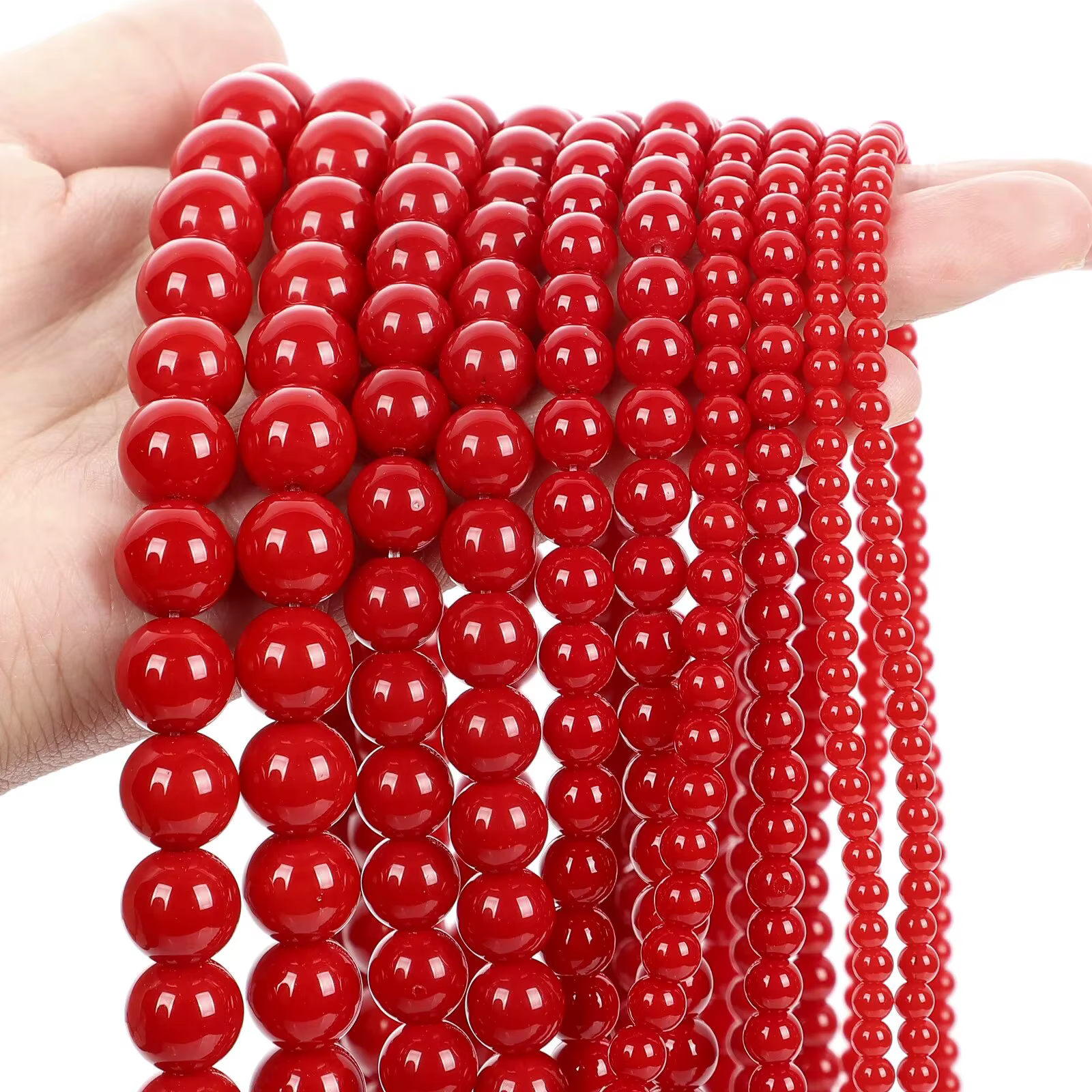 Perles rondes en pierre de corail rouge, perles d'espacement amples pour la fabrication de bijoux, b