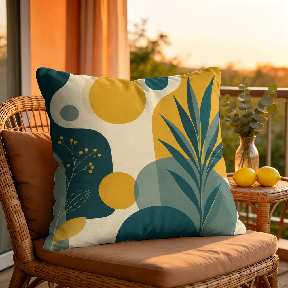 Housse de coussin florale jaune moutarde et turquoise, taie d'oreiller en peluche courte et douce, i