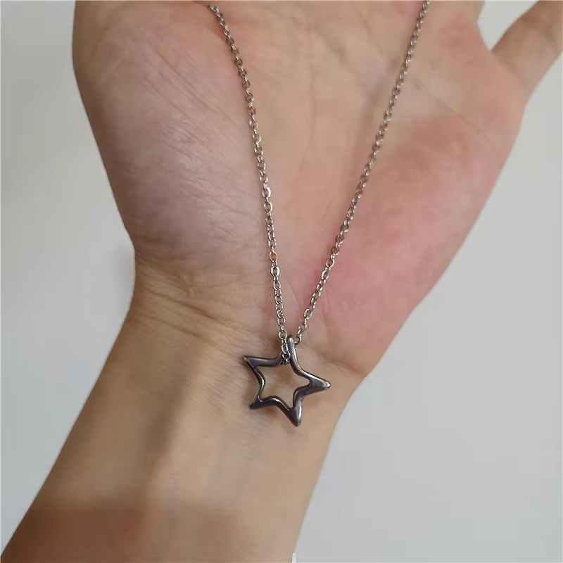 Kpop – collier Vintage couleur argent, pendentif étoile lune, chaîne pour femmes et hommes, Goth Pun