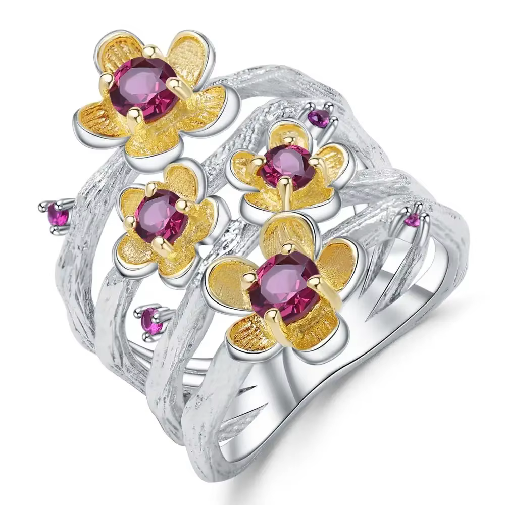 GEM'S BALLET-Bague en argent regardé 925 faite à la main pour femme, 0,96 ct, rhodolite naturelle, g