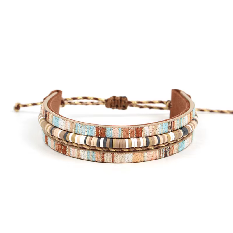 Bracelet bohème en cuir tressé avec perles colorées, réglable, ethnique Tribal tissé, bijoux à main,