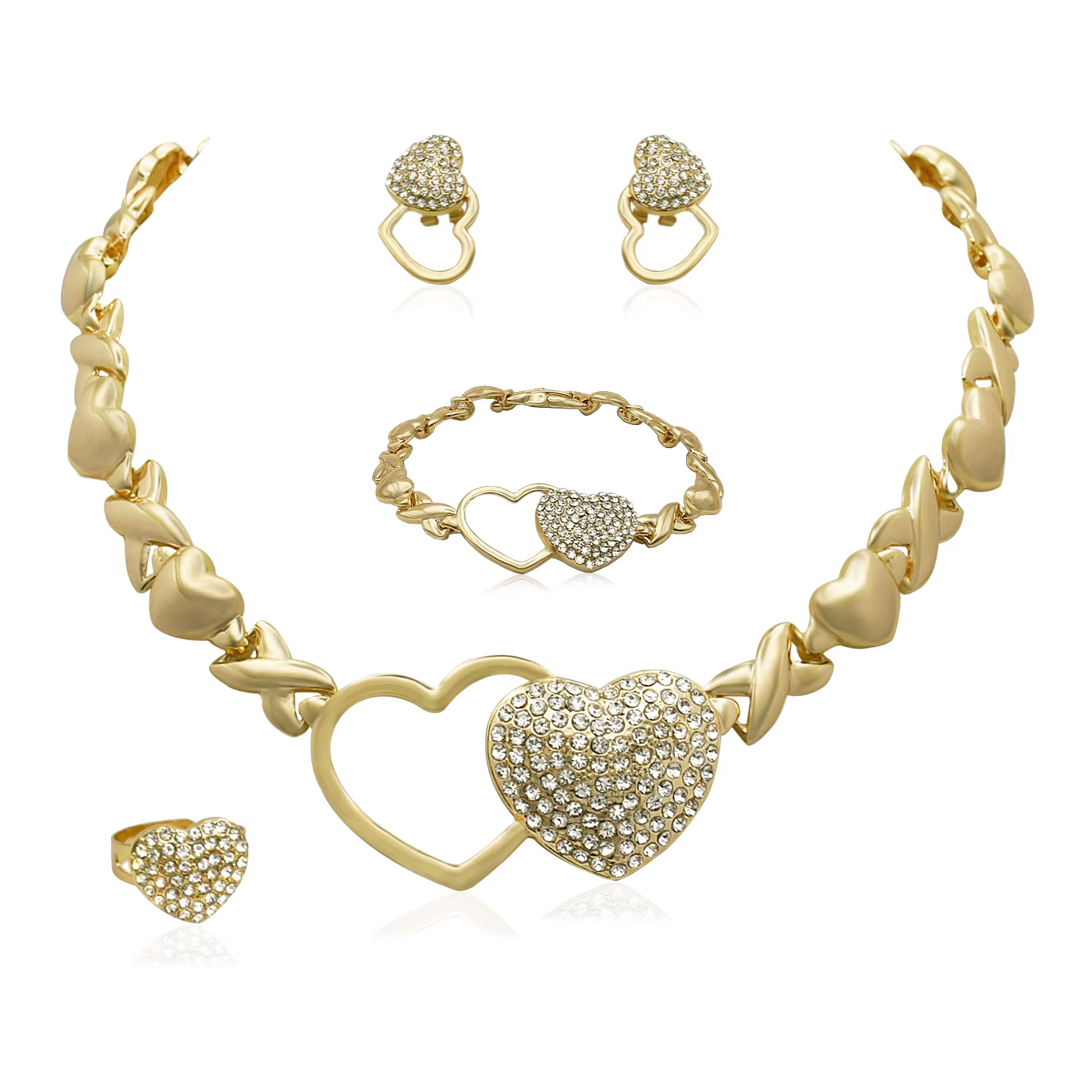 Ensembles de bijoux en forme de cœur pour femmes, colliers de la présidence, boucles d'oreilles, dor