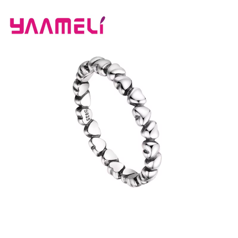 Bague d'Li-empilable en argent regardé 925, coeur de connaissance, bande de coeur, bijoux de promess