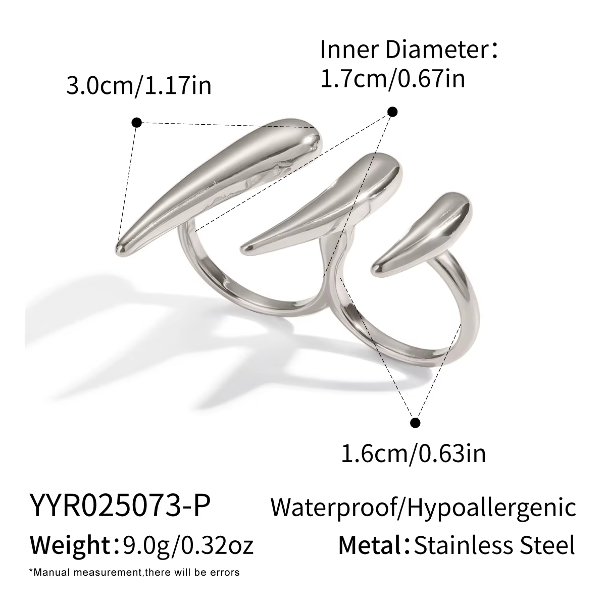Miia – bague géométrique à Double doigt en acier inoxydable, bijoux minimalistes distinctifs antirou