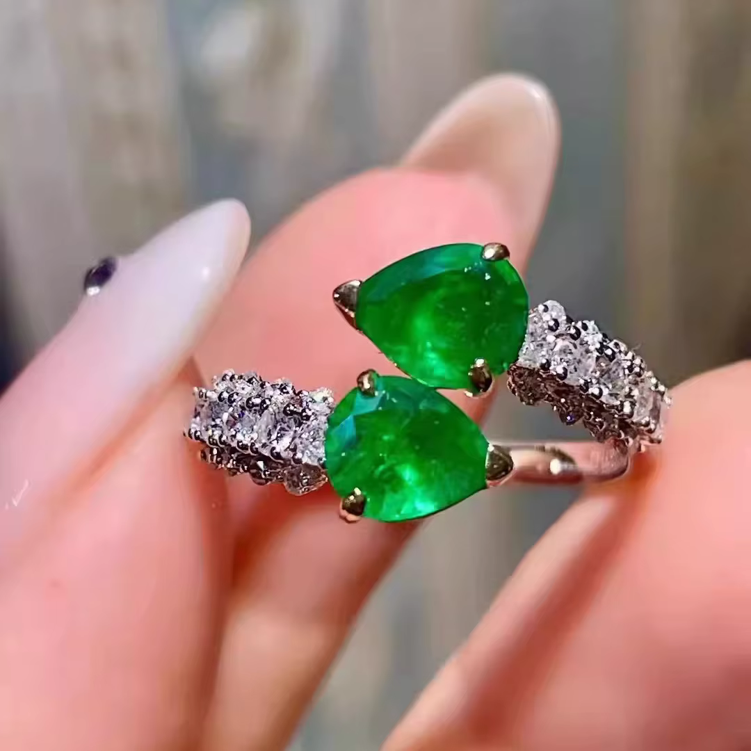 Foyimagination-Bagues émeraude goutte d'eau pour femmes, incrustation de bijoux de luxe vintage, sim
