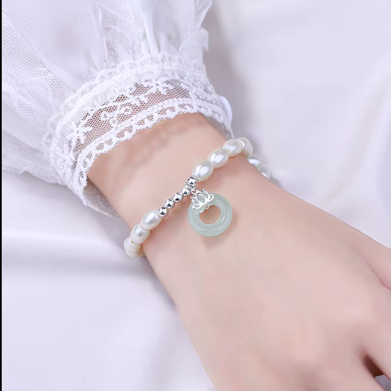 PANJBJ-Bracelet de perles en argent regardé 925 pour femme, bijoux élastiques romantiques doux, cade