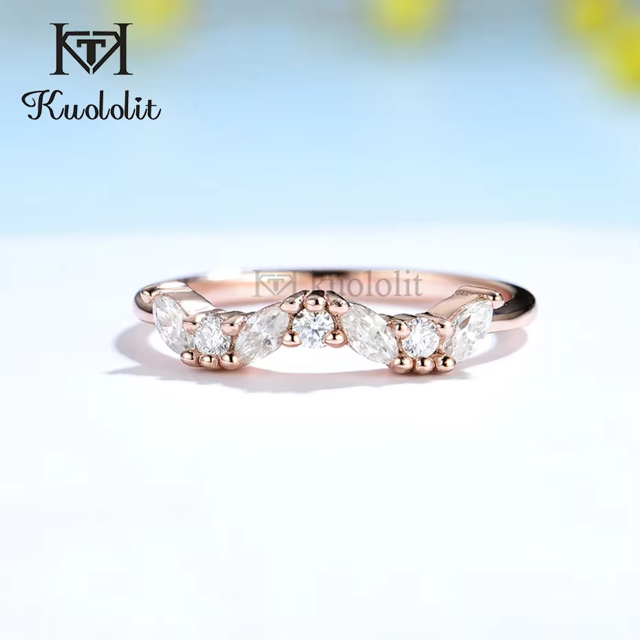 Kuololit – bague d'aile de Moissanite en or Rose 18K 14K pour femmes, Marquise Solitaire, mariage, f