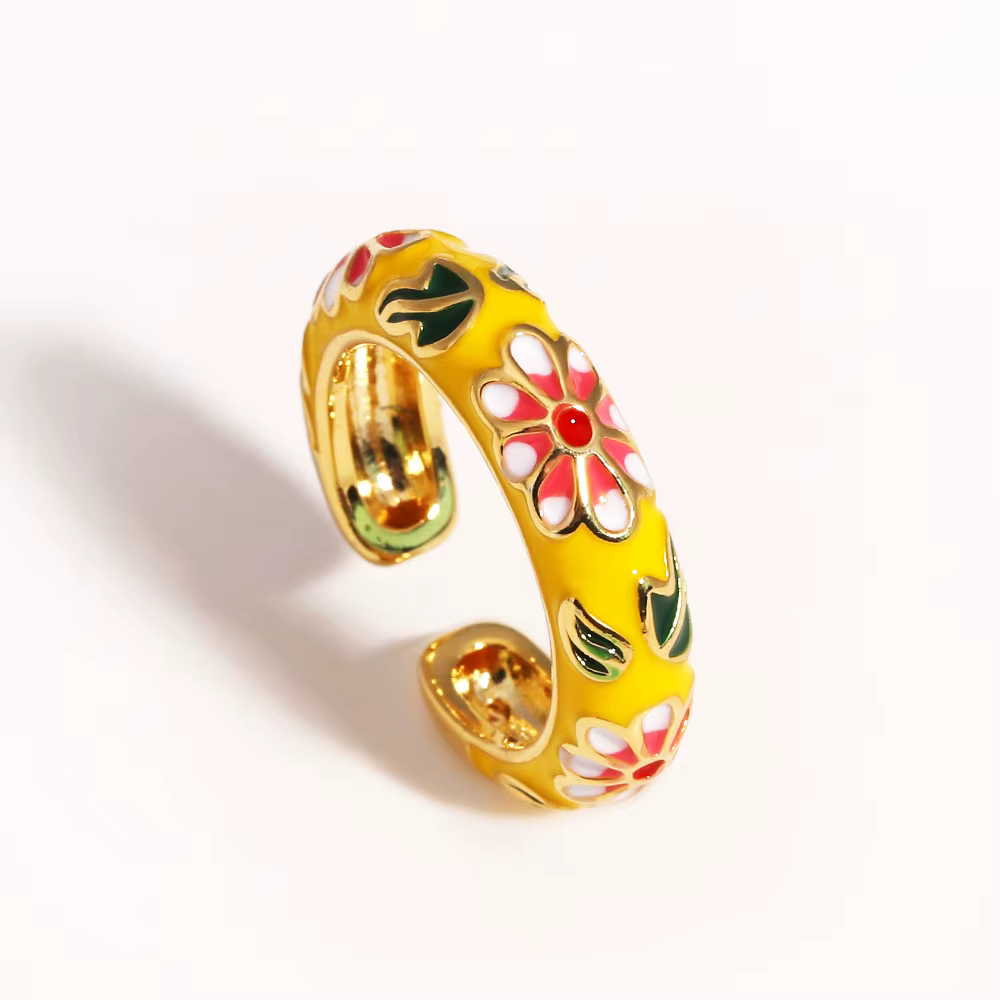 Bague ouverte Vintage en émail coloré pour femmes, Style Boho, tendance, plaqué or, goutte d'huile, 