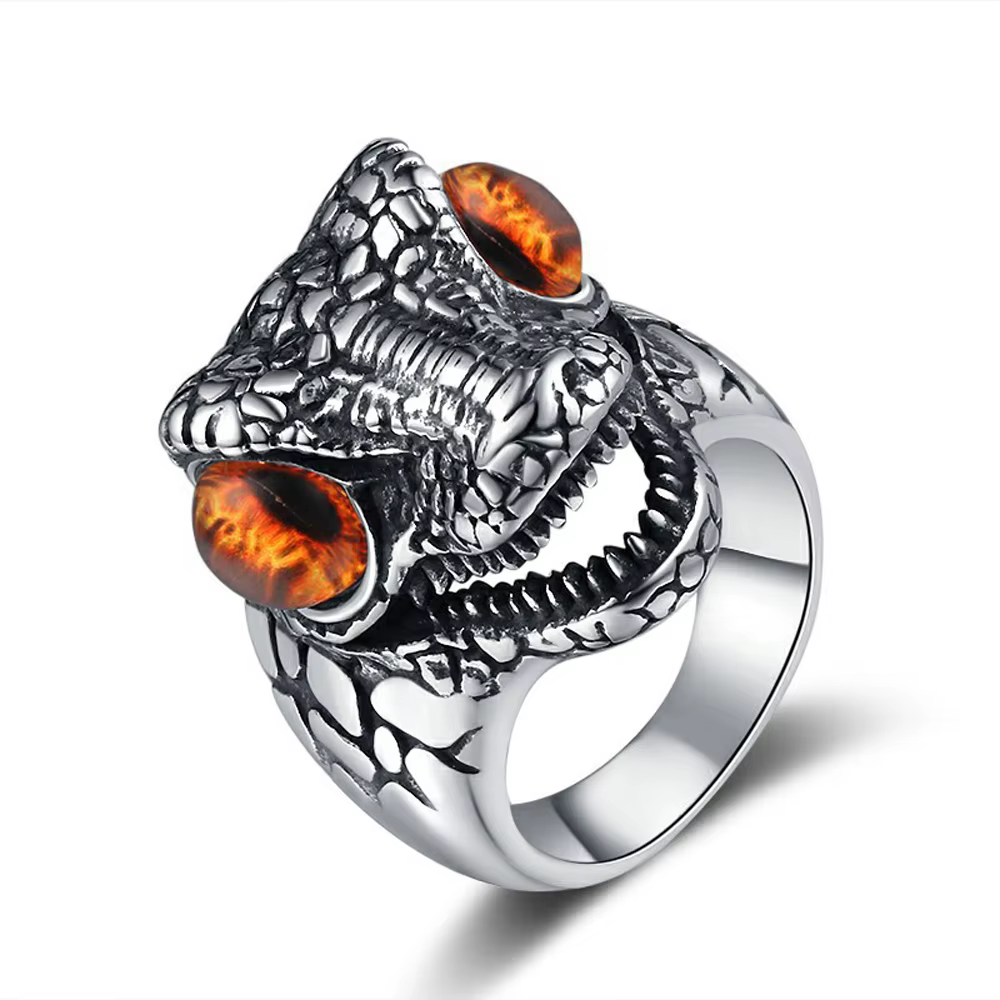 Bague T-Rex Gothique pour Homme en Acier Inoxydable, Bijou Statement Vintage Punk Biker