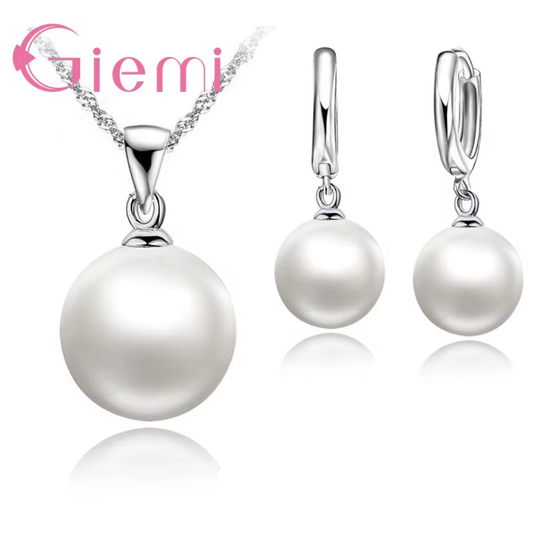 Ensemble de bijoux de luxe en argent regardé 925 pour femme, 3 options de documents, perle blanche, 