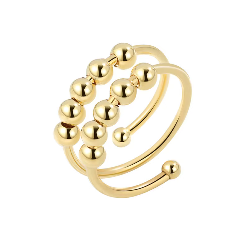 Bijoux rotatifs anneau d'anxiété réglable pour femmes filles mode fleur perles rondes pendentif bagu