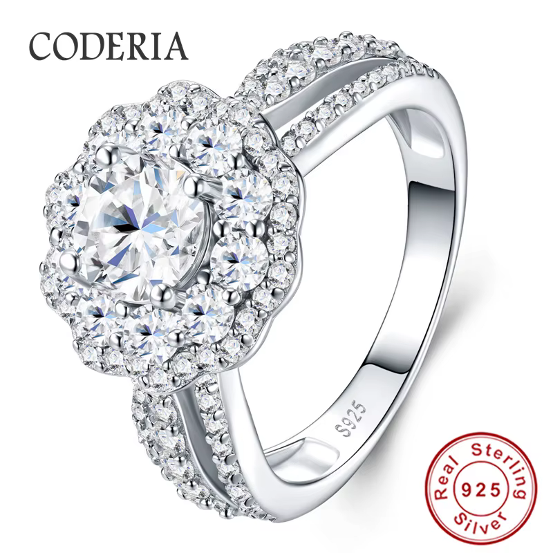 Bague de fiançailles en moissanite pleine pierre 1 carat couleur D VVS1 pour femme, en argent sterli