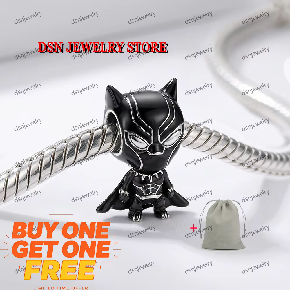 Breloque Super-héros en Émail Noir Argent S925 DSN Jewelry, Perles DIY de Designer pour Bracelet et 