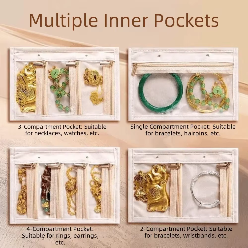 Livre de rangement de bijoux Transparent avec poches transparentes à fermeture éclair, boîte d'embal
