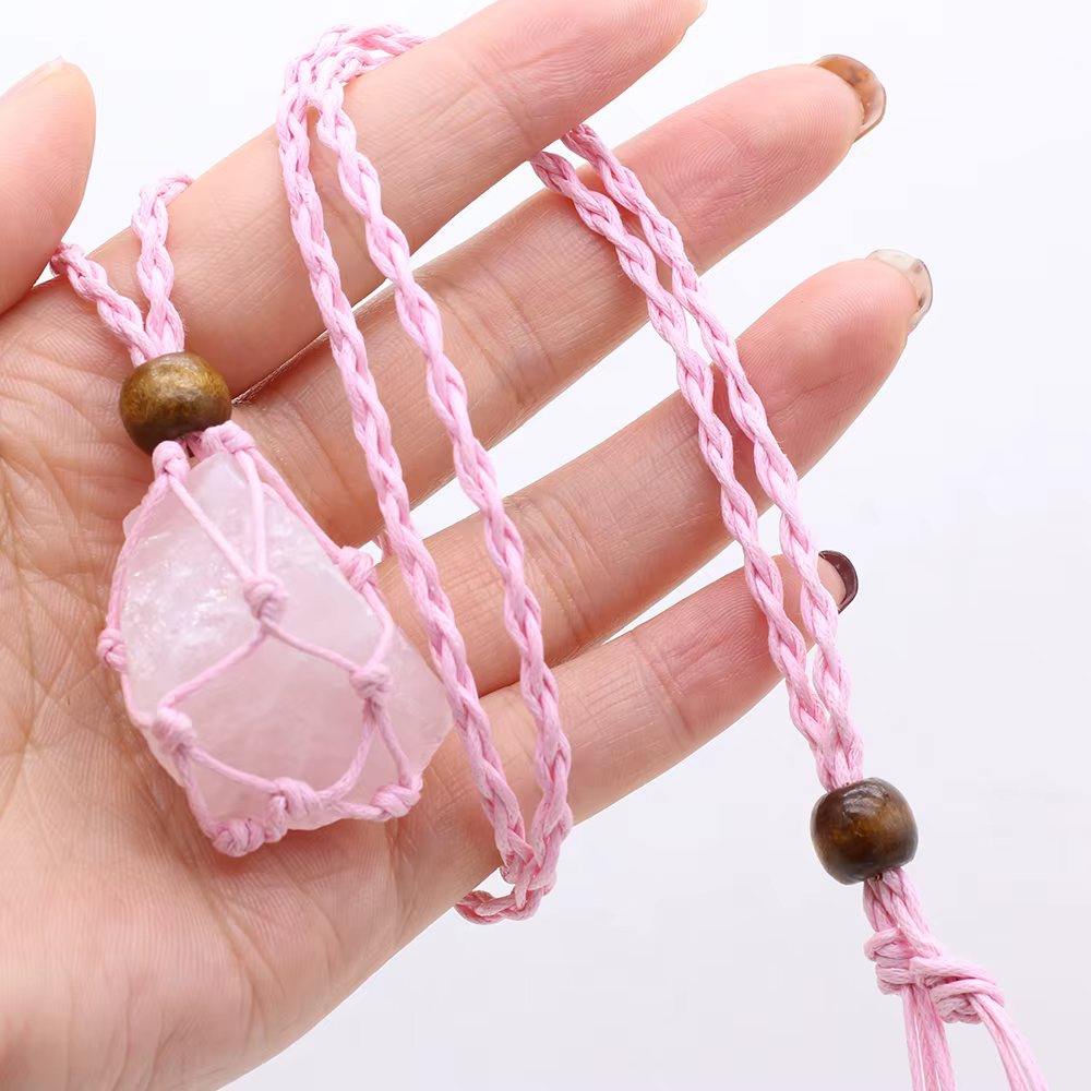 Collier de ULde pendentif de poche de filet de tresse de fluorite naturelle, pierre de Reiki, crista