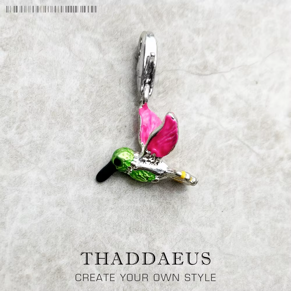 Charme de pendentif colibri en émail coloré pour femme, argent regardé 925, bijoux animaux mignons, 