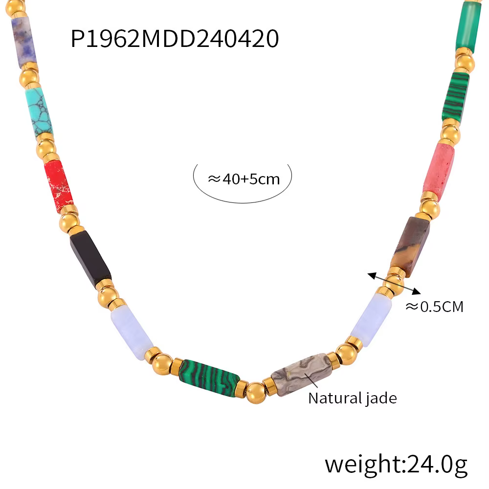 Collier Ethnique en Acier Inoxydable pour Femme, Charbon Naturel, Perles JOPearl, Bijoux de Luxe, Ca