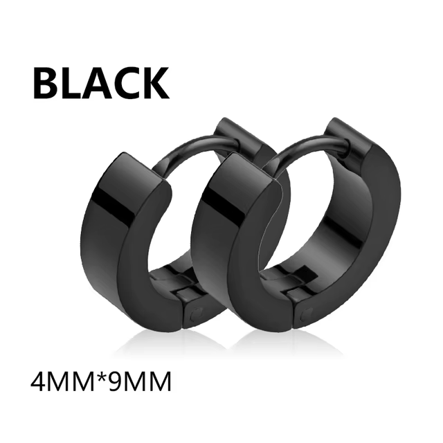 Boucles d'oreilles créoles noires pour hommes, bijoux minimalistes, géométriques, rectangulaires, he