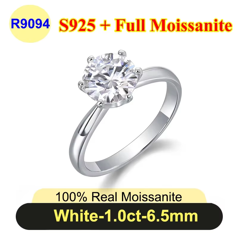 PureNew 1ct-4ct coupe rayonnante pleine Moissanite diamant anneaux pour femmes Original 925 argent l