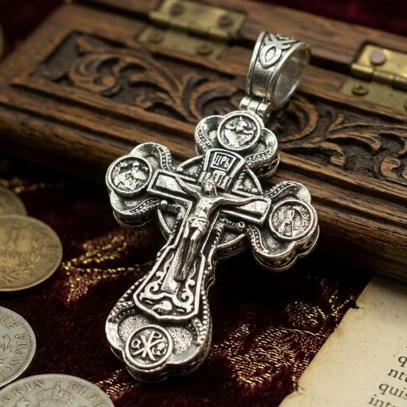 Achetez-en 5, obtenez-en 1 gratuit - Pendentif Trinité Orthodoxe en Acier Inoxydable de 14g, Grande 