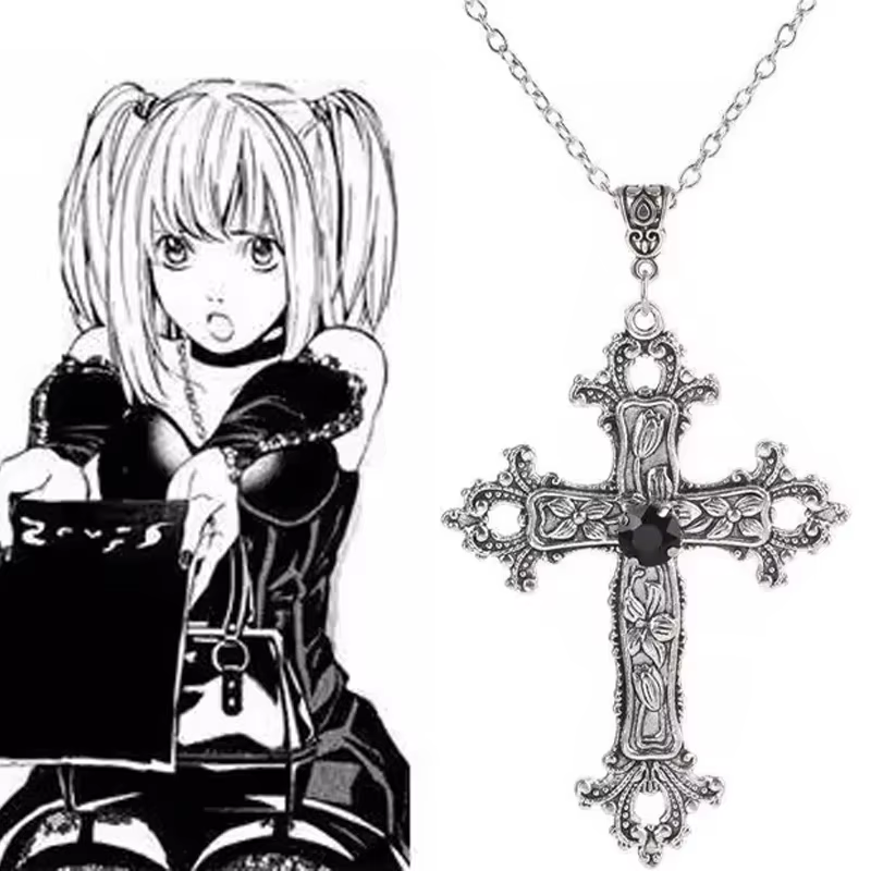 Y2K – colliers Punk avec pendentif croix en cristal rouge pour femmes et hommes, gothique, grande cr