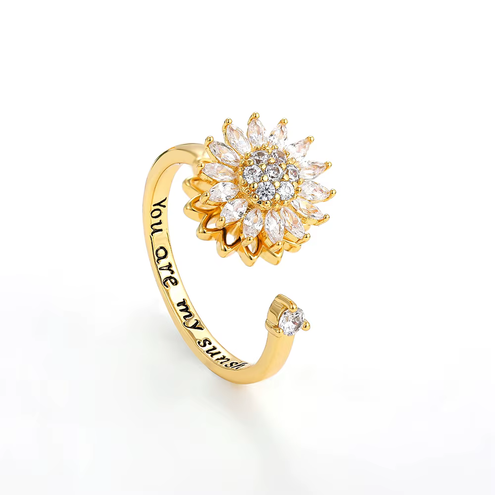 You Are My Médiateur light Sunflower Spinner Ring for Women, Anti-souligné, Rotation, Anlande, CZ Cr
