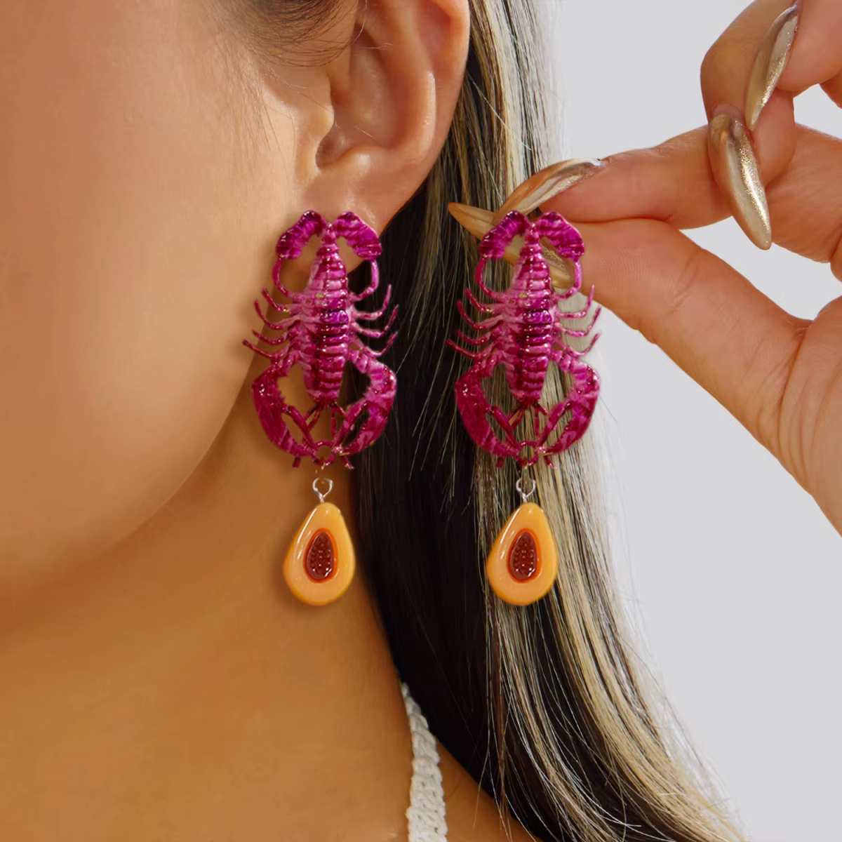 Ensemble de bijoux créatif avec pendentif homard, collier perlé et boucles d'oreilles pour femmes et