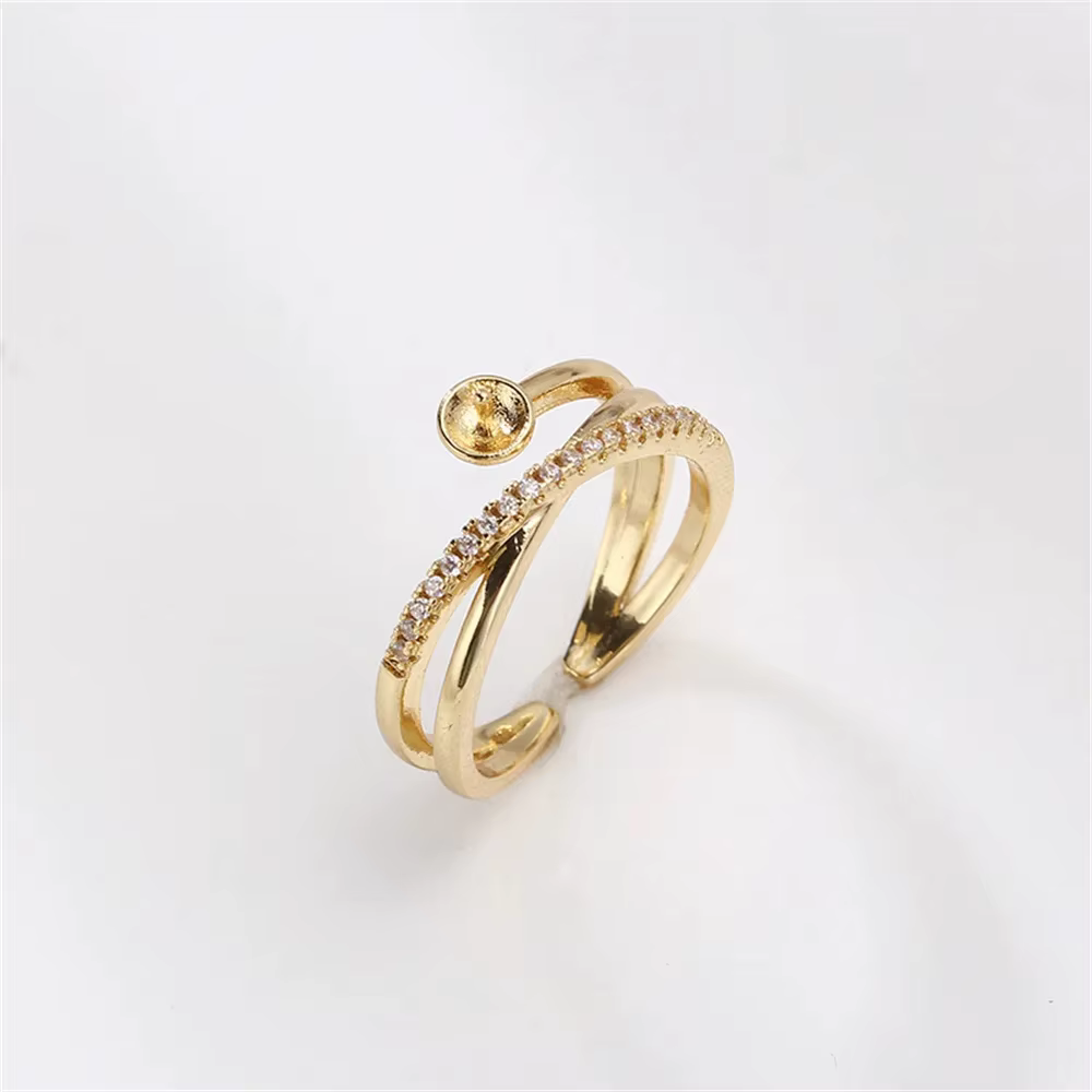 Bague de conservation de couleur plaquée or 14k, micro ensemble de perles en zircone, accessoires de