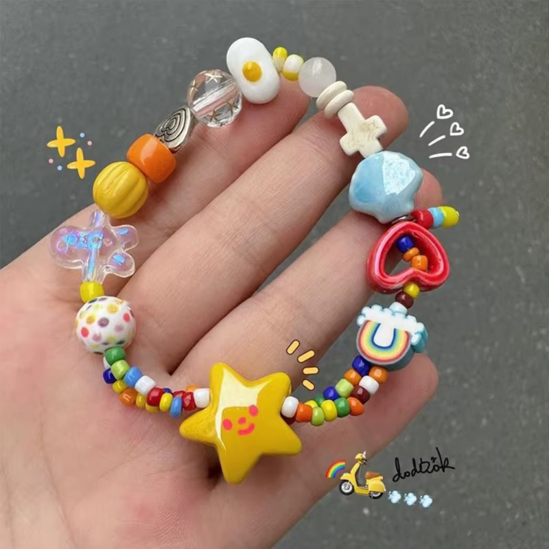 Bracelet en corde élastique fait à main, en perles, mignon, étoile, extensible, bijoux, accessoire p