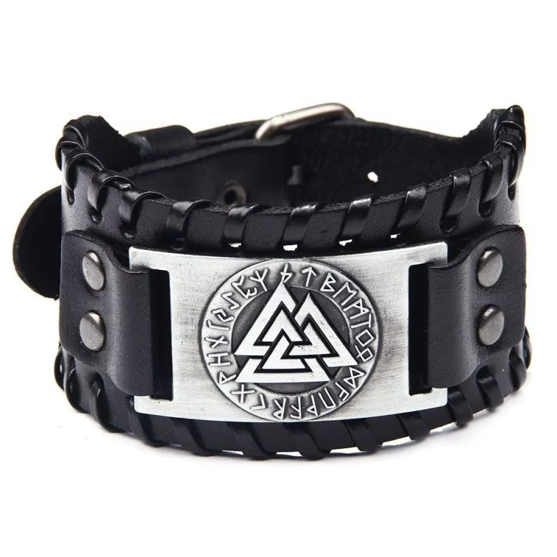 Bracelet en cuir HNSP Viking Rune pour hommes, accessoire de bijoux de style punk urbain