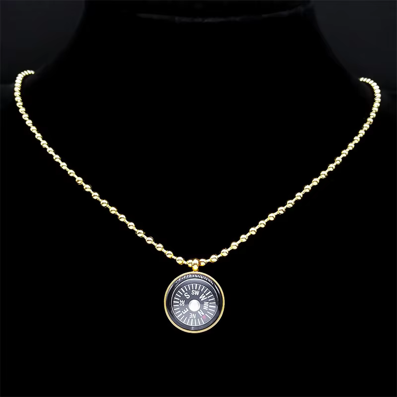 Collier boussole de chercheur de voyage de voile pour femmes et hommes, bijoux de marin en acier ino
