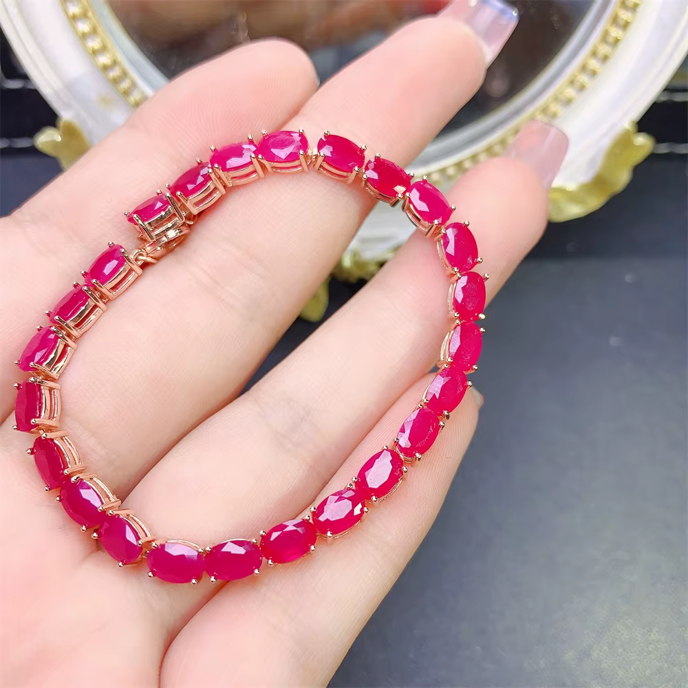 Bracelet Original en argent Sterling S925, or Rose, pour femme, bijou de fête, rubis naturel, haute 