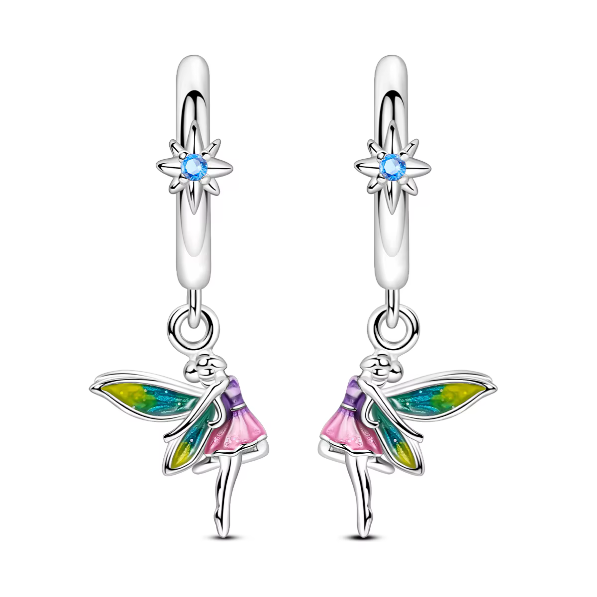 Boucles d'oreilles créoles en argent sterling 925 avec émail étoile féerique pour femme, bijoux fant