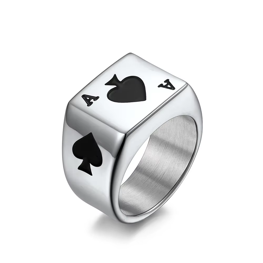 Punk Hip Hop GamJeff Lucky Zanof Hearts/Zanof Spades Ring pour hommes et femmes, Hip Hop Poker Ring,