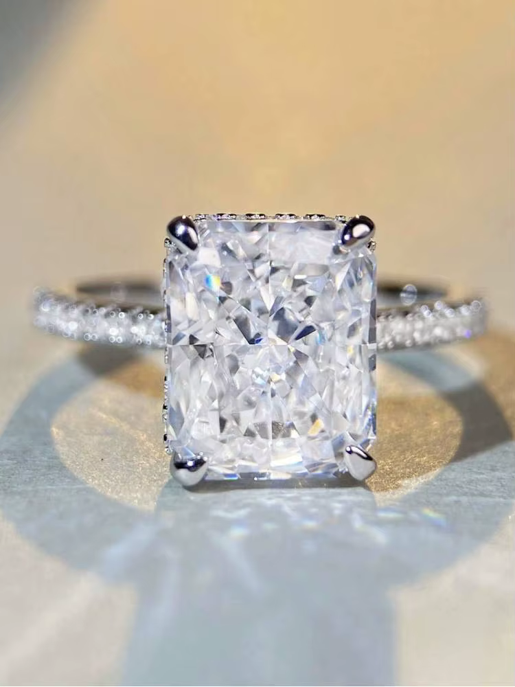 Bague rectangulaire en argent Sterling 925, 4CT, magnifique bague en Zircon pour femmes, fiançailles