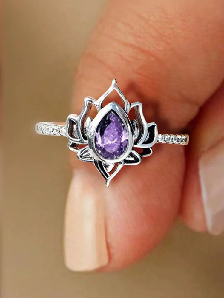 Bague en argent Sterling 925 multicolore, fleurs de Lotus, goutte d'eau, Zircon pour femmes, anniver