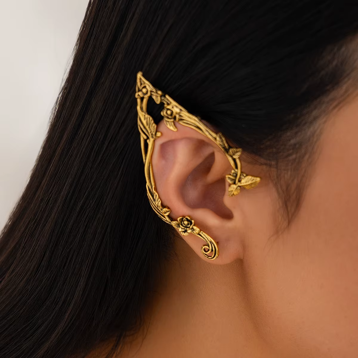 PuRui populaire couleur or elfe fleur feuille oreille pince femmes mignon bijoux accessoires fée pin
