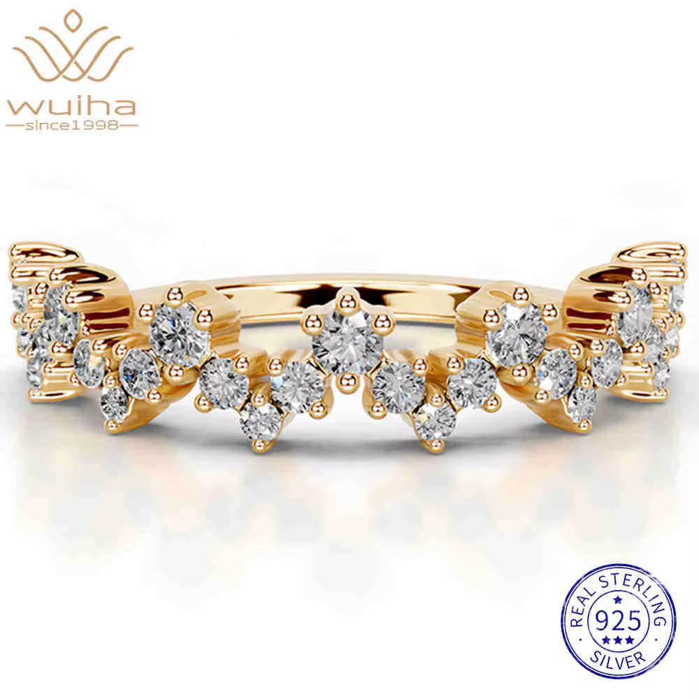 WUIHA – bague de fiançailles en argent Sterling 100% 925, coupe ronde, couleur D, GRA, pierres préci