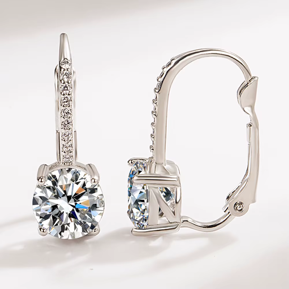 Boucles d'Oreilles de Luxe en Argent Sterling 925, Plaqué Or, Boutique Incrustée, Blanc, Zcomprend, 