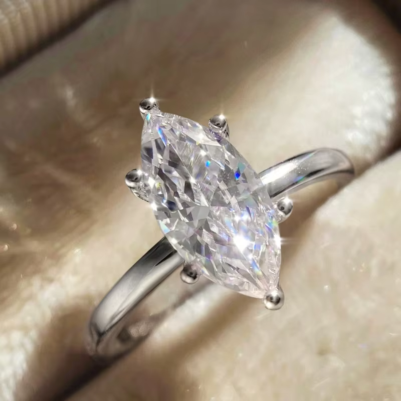 GRA 2CT réel Marquise Moissanite diamant bagues de fiançailles de mariage pour les femmes 925 en arg